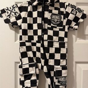 Rebel Bro Black and White Checkered Babies Jumpsuit